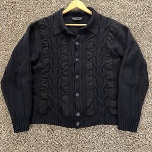 Dalmine Uomo Black Cable Knit Wool Sweater XXL Made in Italy Dark Academia Moody